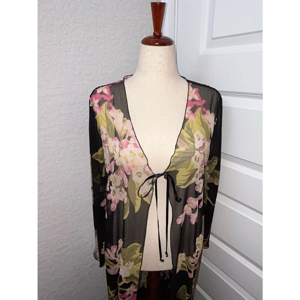 Victoria’s Secret Floral Print Tie at Top Long Sleeve Sheer Robe - Picture 7 of 13